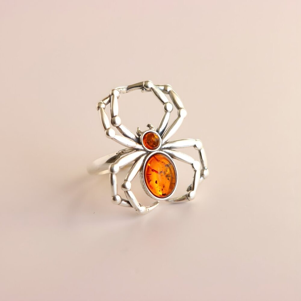 Baltic Amber Spider Ring in Sterling Silver